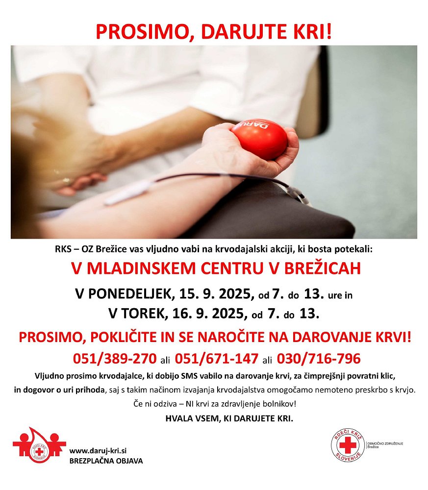 RKS OZ BREŽICE KA MLADINSKI CENTER PONEDELJEK 15 IN TOR 16 SEPT 2025